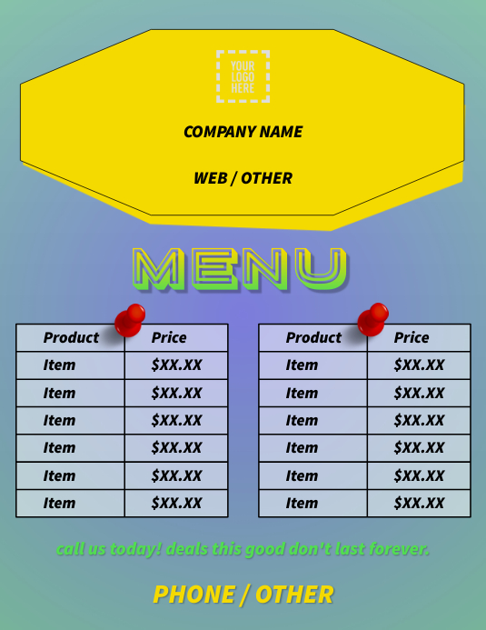 Product List/Menu Template | PosterMyWall