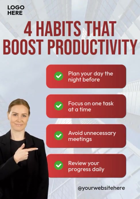 White Productivity Tips A4 Template | PosterMyWall