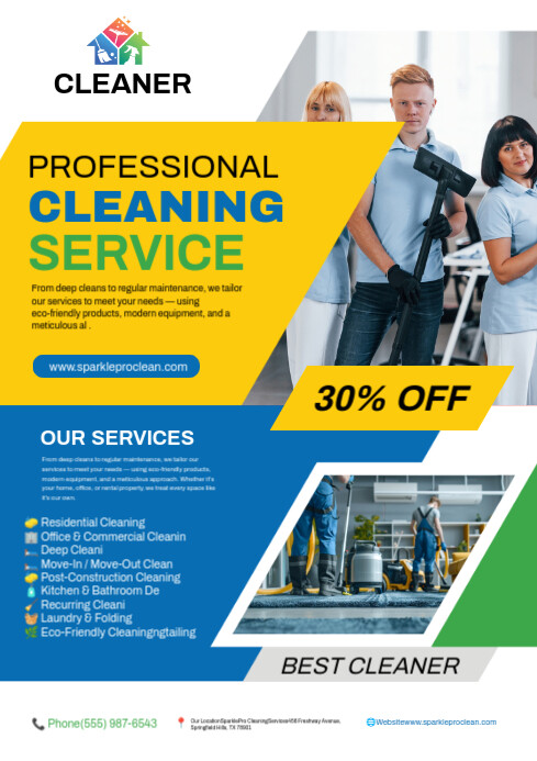 Profeassional cleaning service flyer A4 template