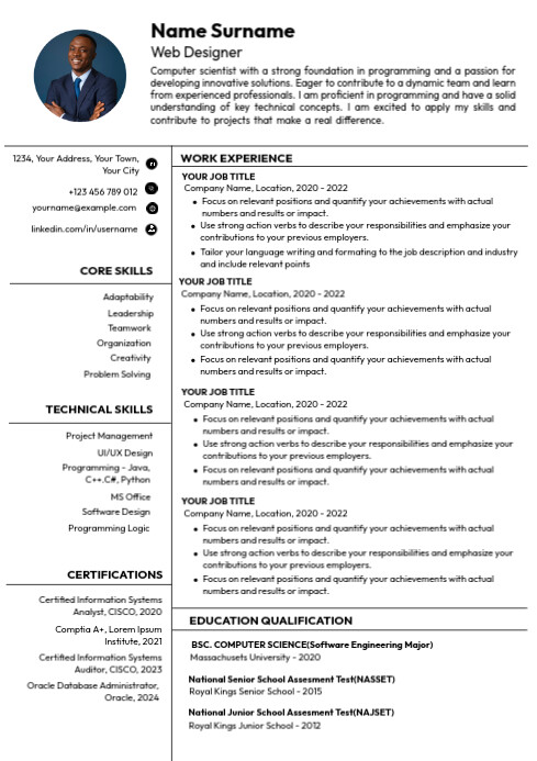 Professional 1 Pager Resume A4 template