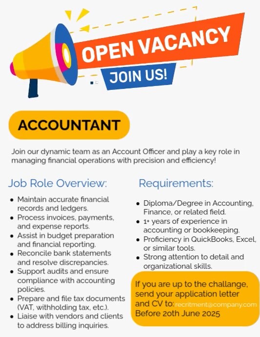 Accountant Work Pattern Professional Accountant Job Vacancy Poster Template - Editable ...