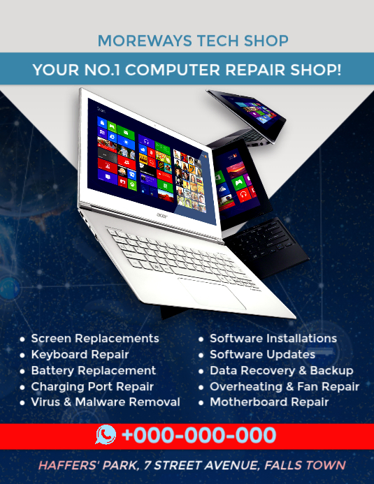 Computer Shop Leflet Modèle Professional Artsy Computer Repair Shop Flyer Template ...