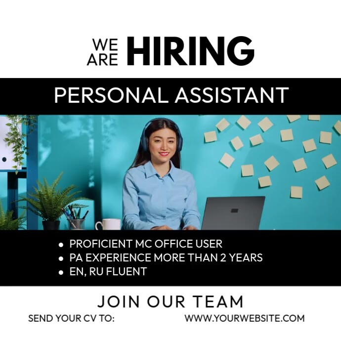 Personal Assistant Post Professional Assistant Hiring Template | PosterMyWall