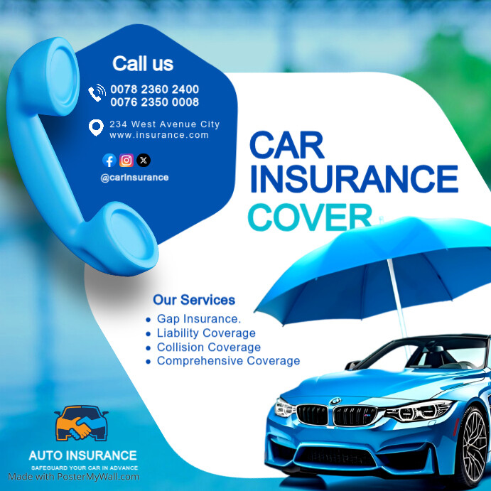 Professional Auto Motor vehicle car Insurance Covers offer deals online advertisement flyer template Publicação no Instagram