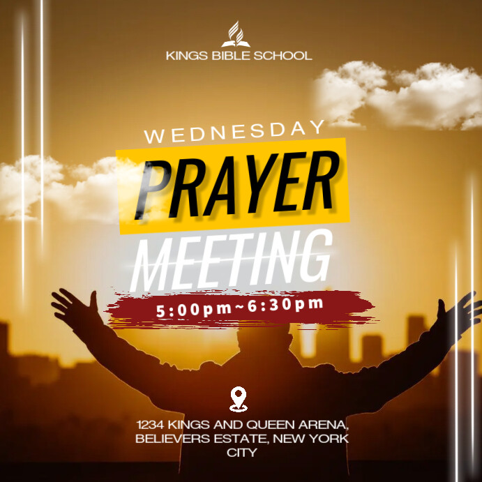 Professional Bible Study, Church, Revival Prayer Worship And Praise, Sunday Service Flyer, Worship C Instagram Post template