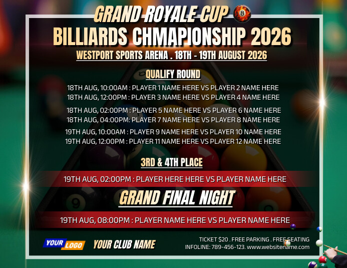 Professional Billiards Tournament Game Schedu Flyer (US Letter) template