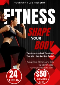 Professional Black And Red Bold Gym Fitness F A2 template
