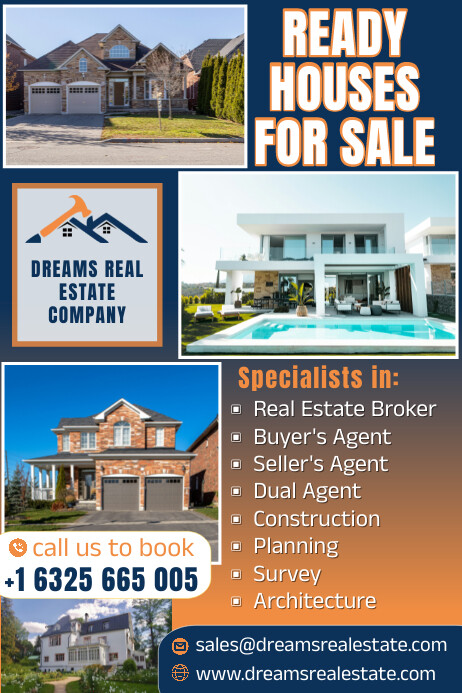 Professional Blue, White, Orange Real Estate, Transparent 4 stopy × 6 stóp template