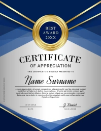 Professional Blue & Gold Vertical Certificate of Appreciation Flyer template