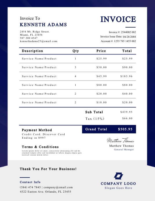 Shell Invoice Receipt Professional Blue Invoice Sales Receipt Form Templat | PosterMyWall
