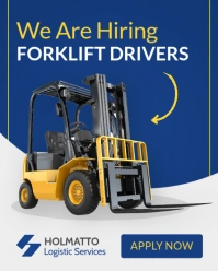 Professional Blue White And Grey And Yellow Forklift Drivers Hiring Instagram Social Media Ads Insta template