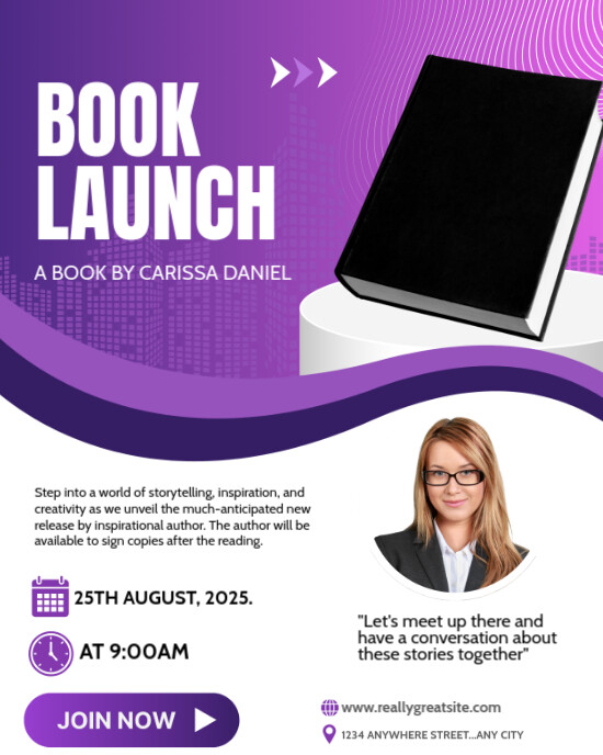 Professional Book Launch Event Template With Author Spotlight & Purple Modern Des Instagram Portrai