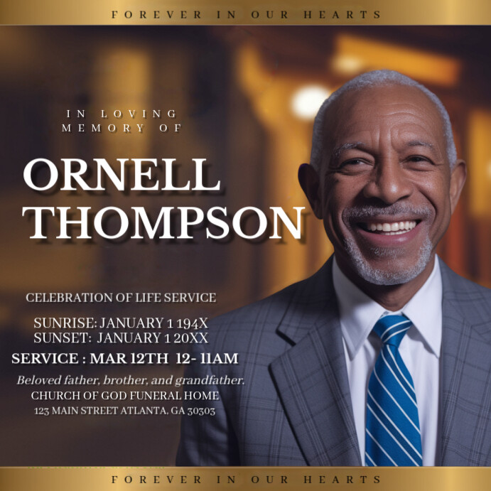 Professional Brown Gold Funeral Flyer, Death Announcement, Obituary Instagram Post, Funeral Instagra template