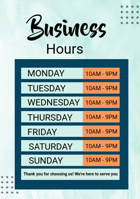 Program Hours Design Professional Business Hours A1 Template | PosterMyWall