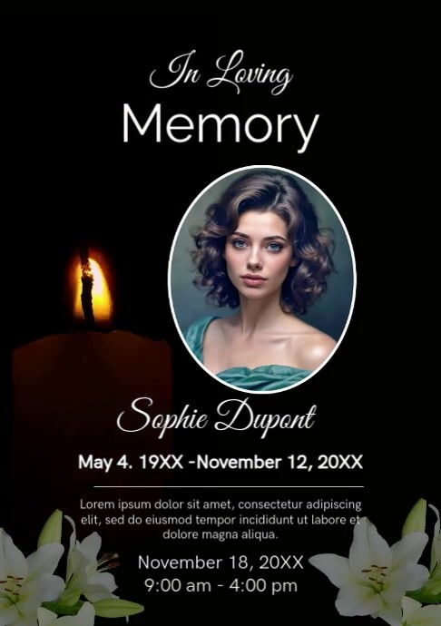 Professional Candle Funeral Design Template Post A3