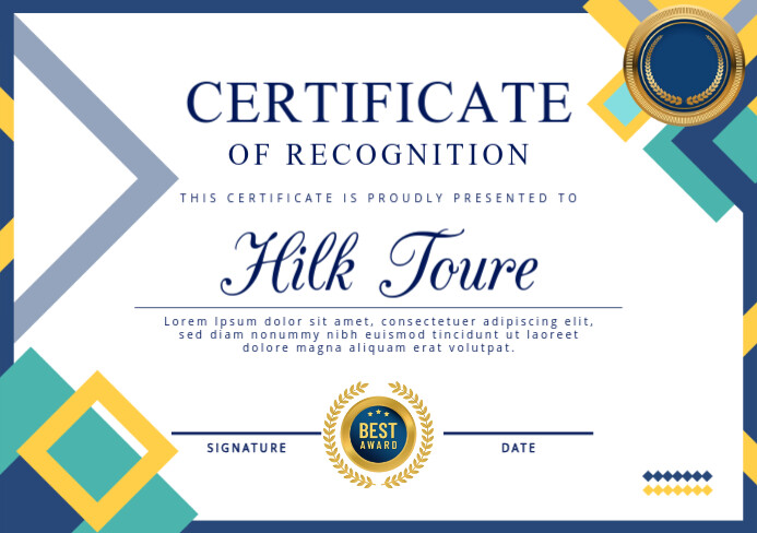 Professional Certificate Of Recognition A5 template