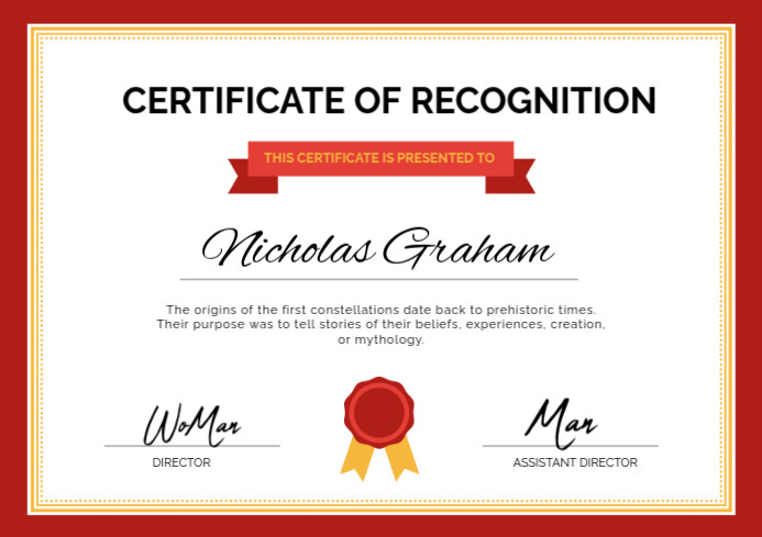 Professional Certificate Of Recognition A4 template