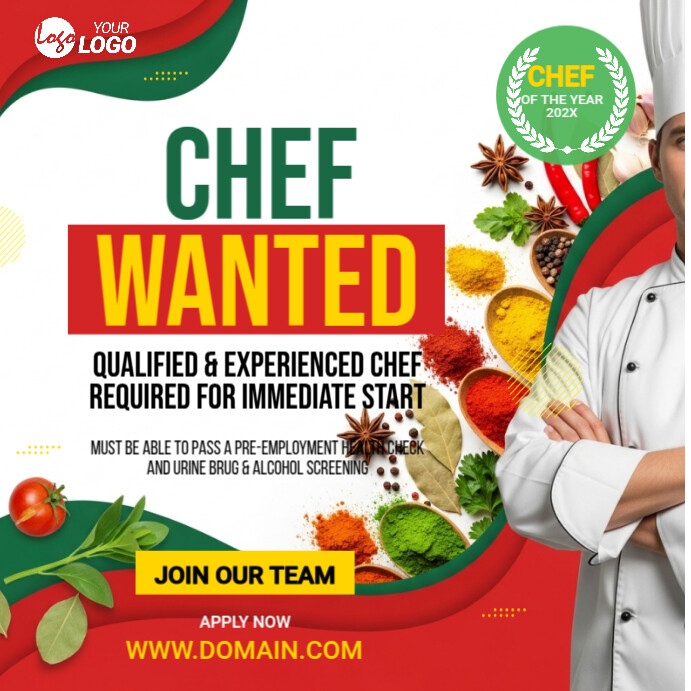 Copy of Professional Chef Wanted Ad Template Instagram Post | PosterMyWall