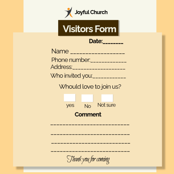 Professional Church Visitor Card Instagram Post Template | PosterMyWall