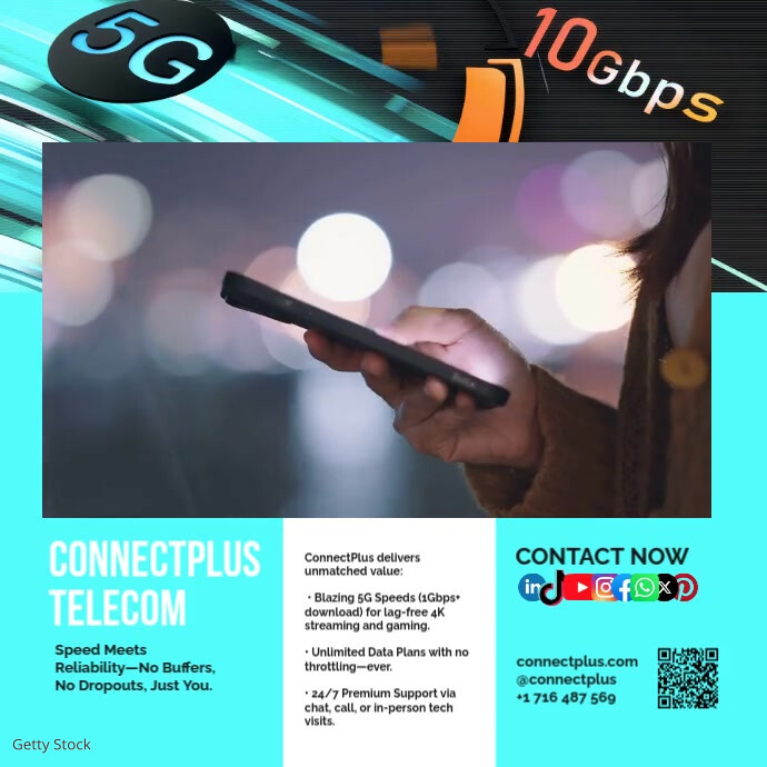 Professional Connectplus Telecom 5g Unlimited Plans High-speed Internet Instagram Post template
