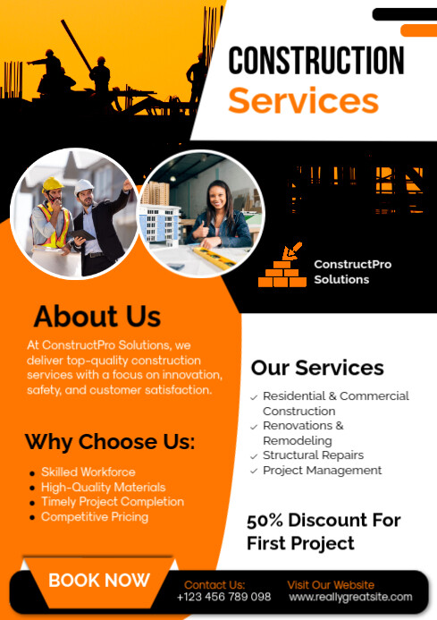 Professional Construction Services A4 Template | PosterMyWall