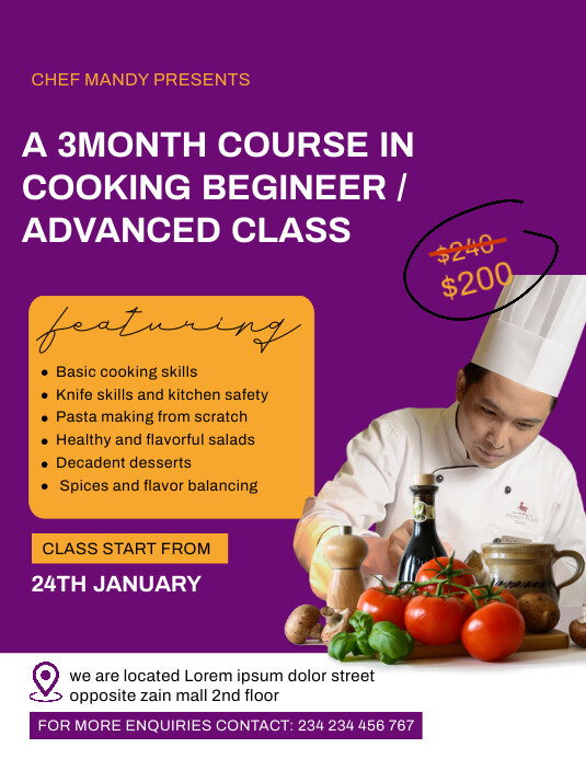 Basic Cooking Lesson Flyer Professional Cooking Classes Flyer Template | PosterMyWall