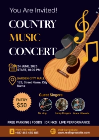 Professional Country Music Concert Poster A2 template