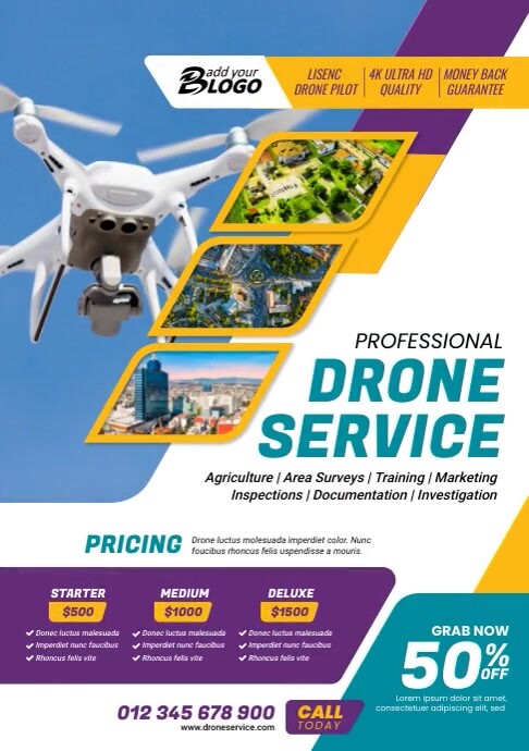Drone Invoice Example Drone Service Promotion A4 Template | PosterMyWall