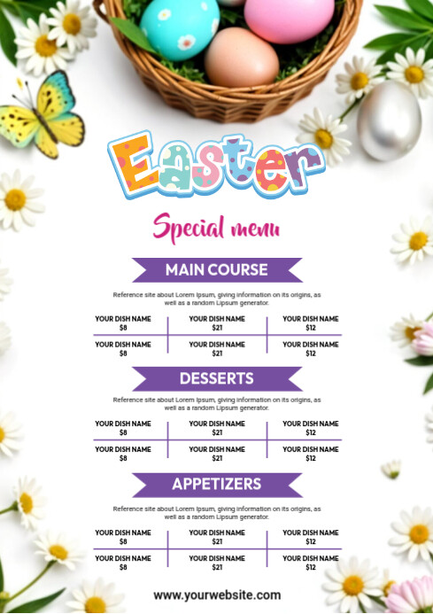 Professional Easter Food Menu A4 Template | PosterMyWall