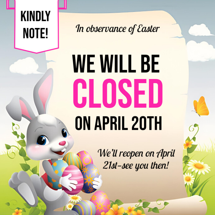 Easter Closure Message Professional Easter Holiday Closure Notice Instagram Post Template ...