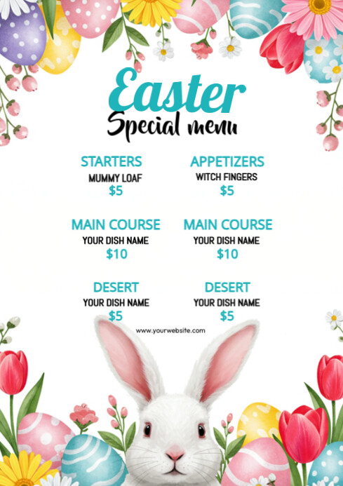 Professional Easter Menu Template A4 | PosterMyWall