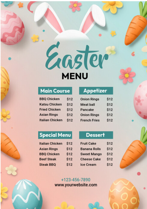 Professional Easter Menu Template A4