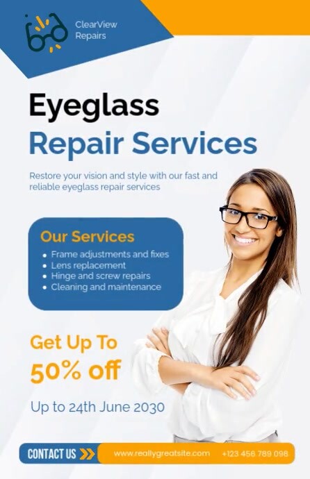 Professional Eyeglass Repair Services Poster Template Tablóide