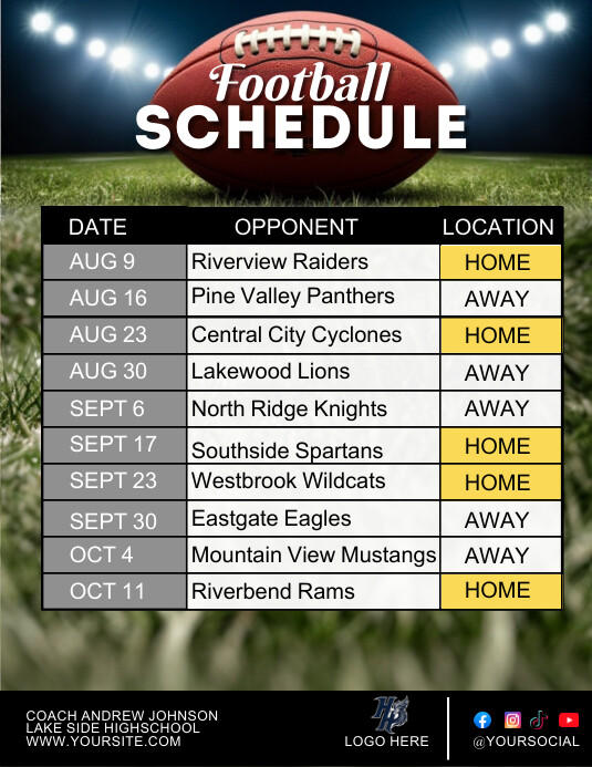 Professional Football Schedule, High School F Ulotka (US Letter) template