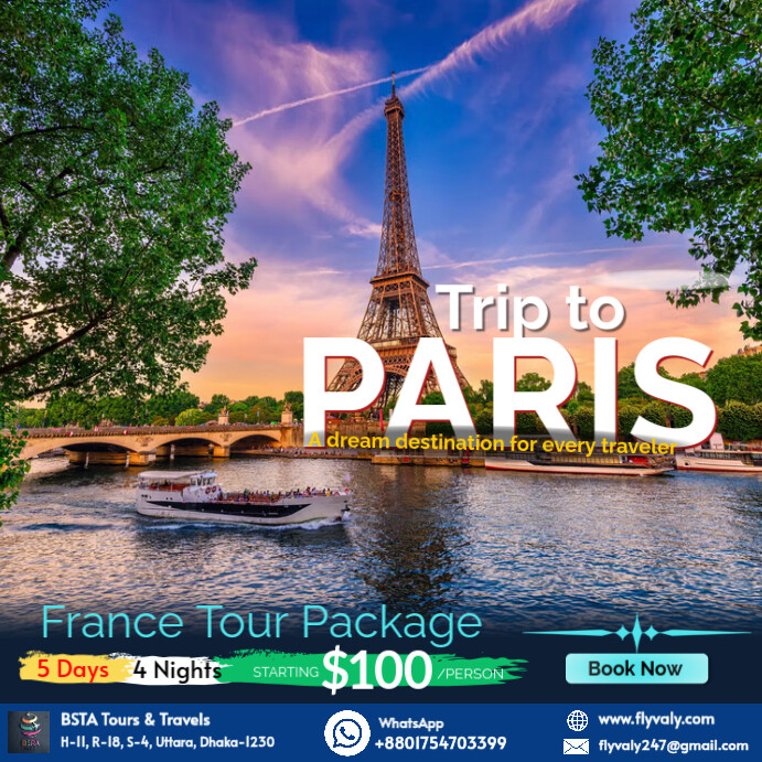 Professional France Paris Tour Package Ads  Instagram Post template