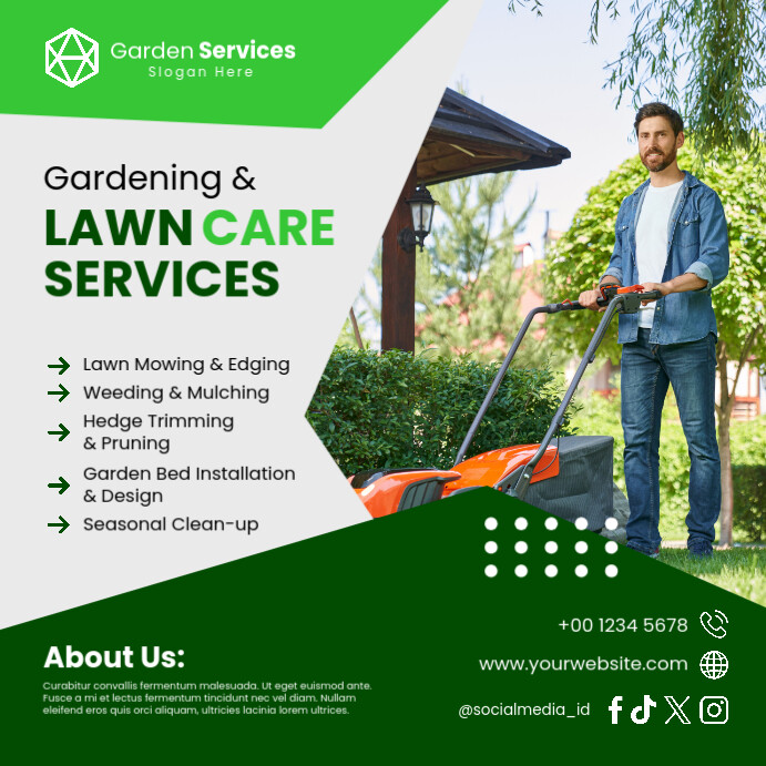 Professional Gardeing & Lawn Service Poster Template Publicação no Instagram
