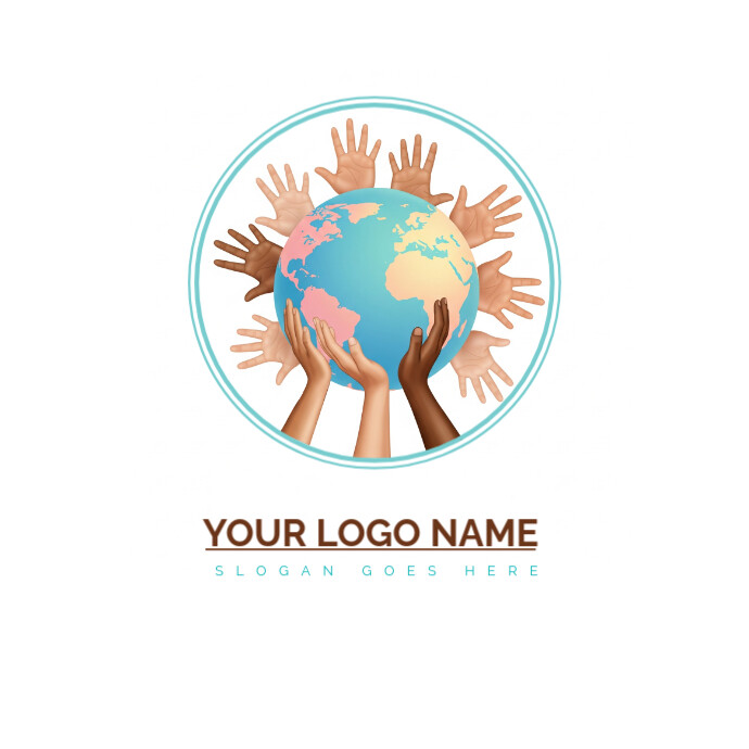 Professional Global Unity Humanitarian Day Logo Design Template | White & Black Hands World Globe | Ilogo