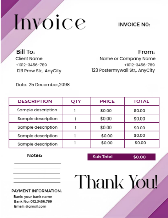 Professional Gradient Invoice Template | Printable & Editable Pamflet (VSA Brief)