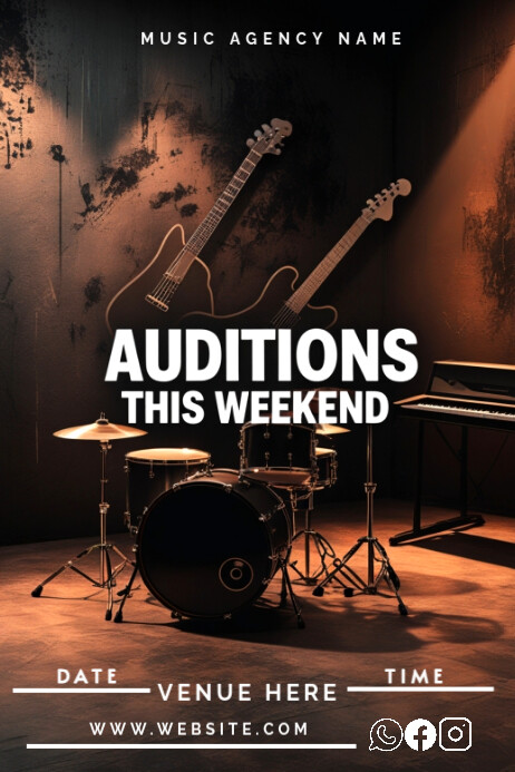 Professional Grunge Instrument Music Audition Poster template