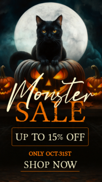Professional Halloween Monster Sale Instagram Story – Spooky Cat & Pumpkin Promo Template Instagram
