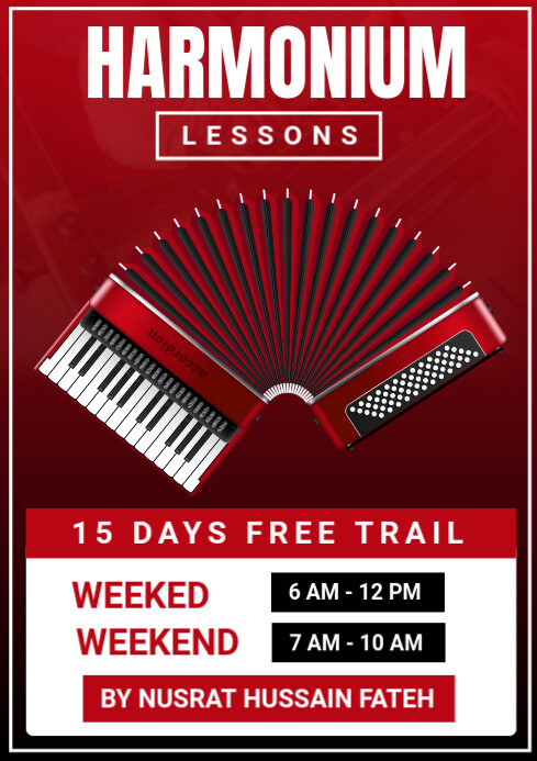 Professional Harmonium Lesson Classes A4 template