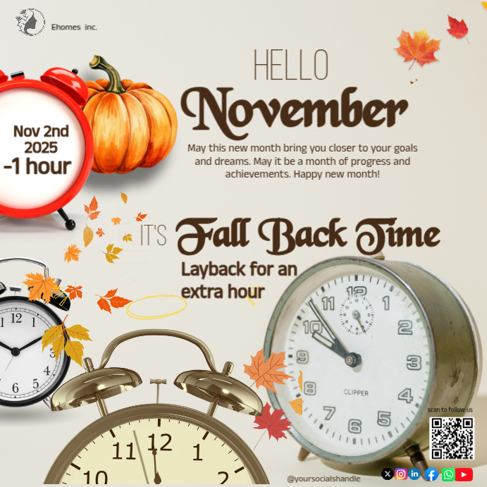 Professional Hello November It Is Fall Back Time Instagram Post template