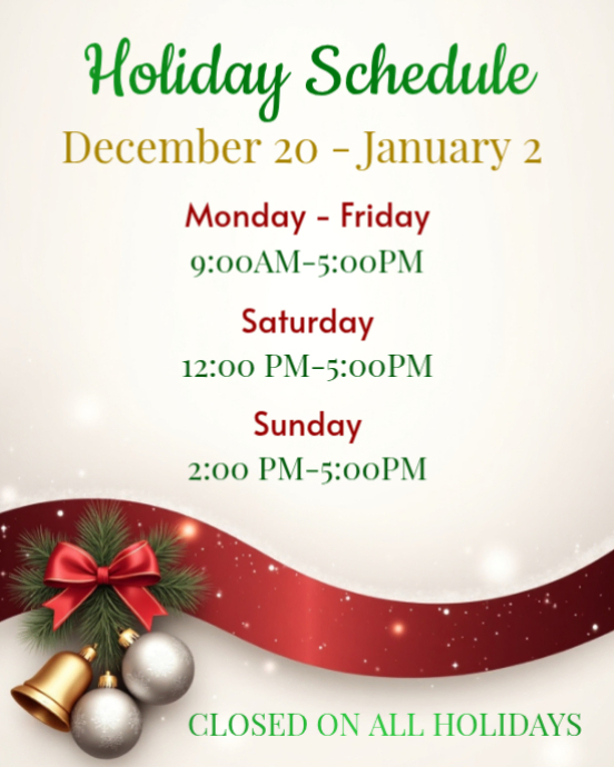Professional Holiday Schedule Christmas New Year Business Hours Signage ...