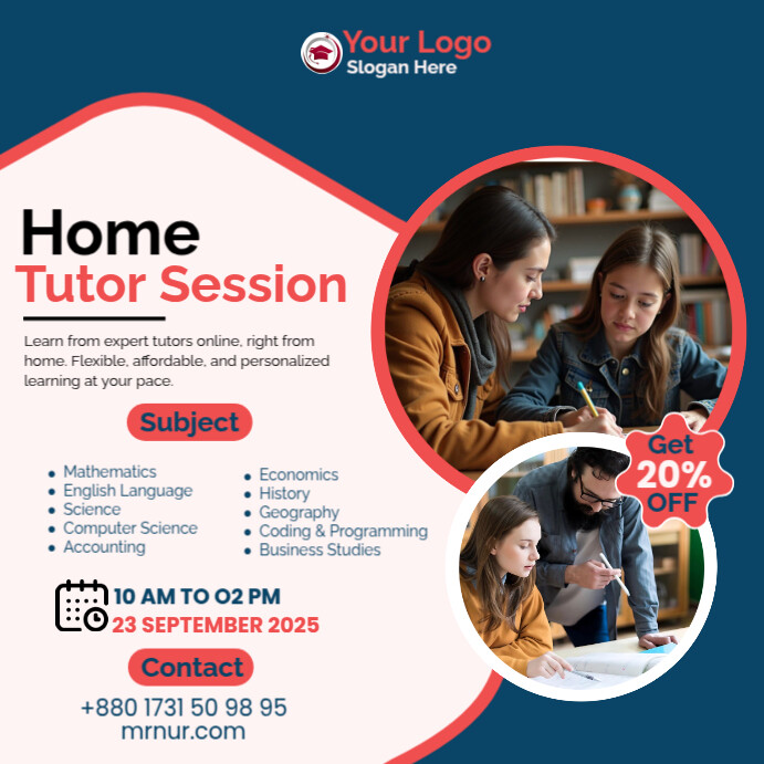 Professional Home Tutor Instagram Post Templat | PosterMyWall