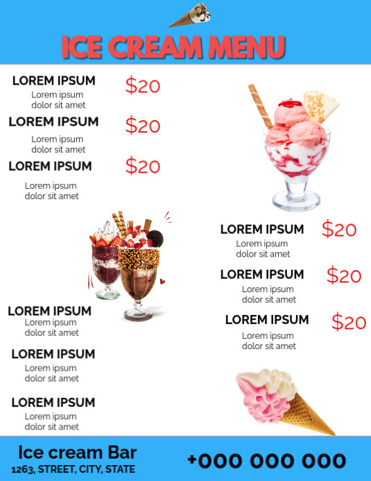 Professional Ice Cream Menu Flyer (us Letter) template
