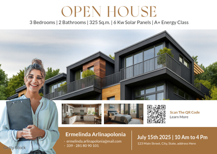 Professional Kaki Black And White Open House | Real Estate Postcard Template Design  Postcard Poskaart