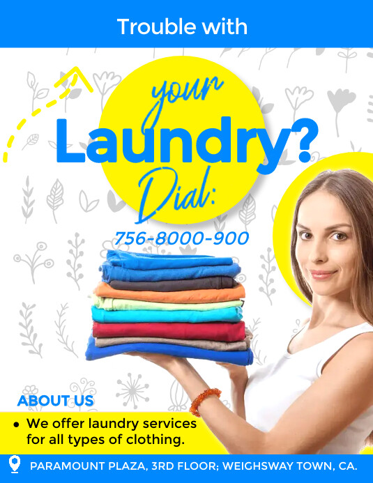 Professional floral Laundry flyer template Ulotka (US Letter)