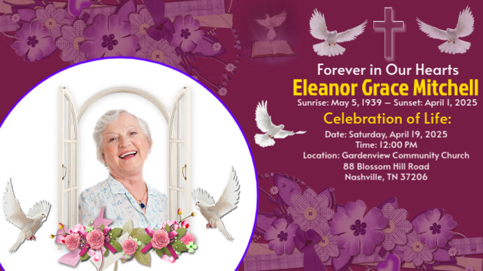 Professional Memorial Funeral Announcement Flyer, Funeral  Digital Display (16:9) template