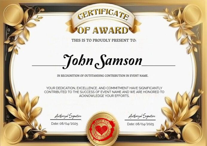 Professional Modern Certificate Of Award A4 template