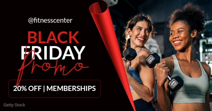 Professional Modern Minimal Elegant Black And Red Black Friday Gym Promo  Facebook Shared Image template